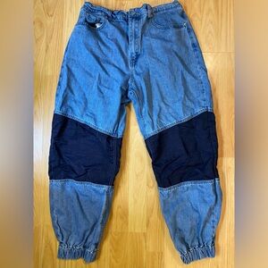 Two-Tone Blue Denim Jogger Jeans with Navy Knee Panels